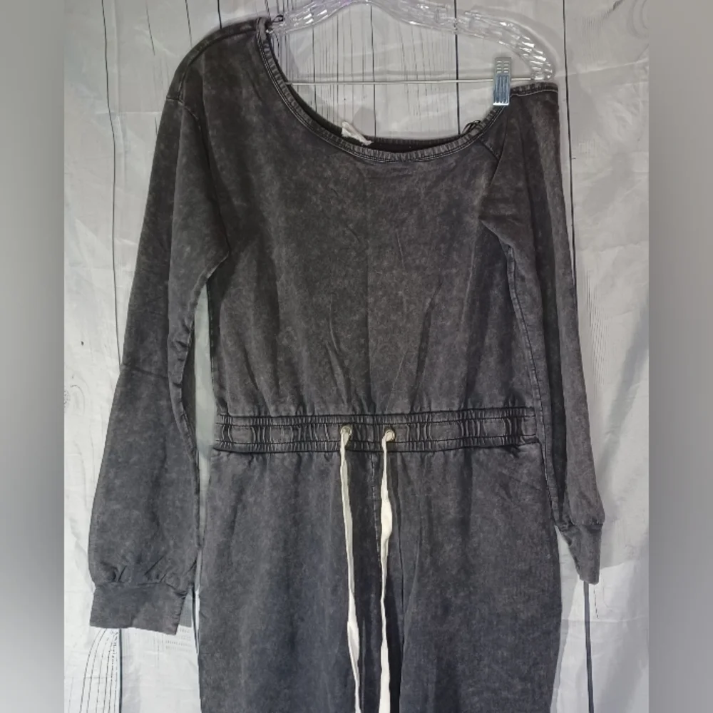 Lane 201 Faded Black Off The Shoulder comfy casual Jumpsuit with Drawstring